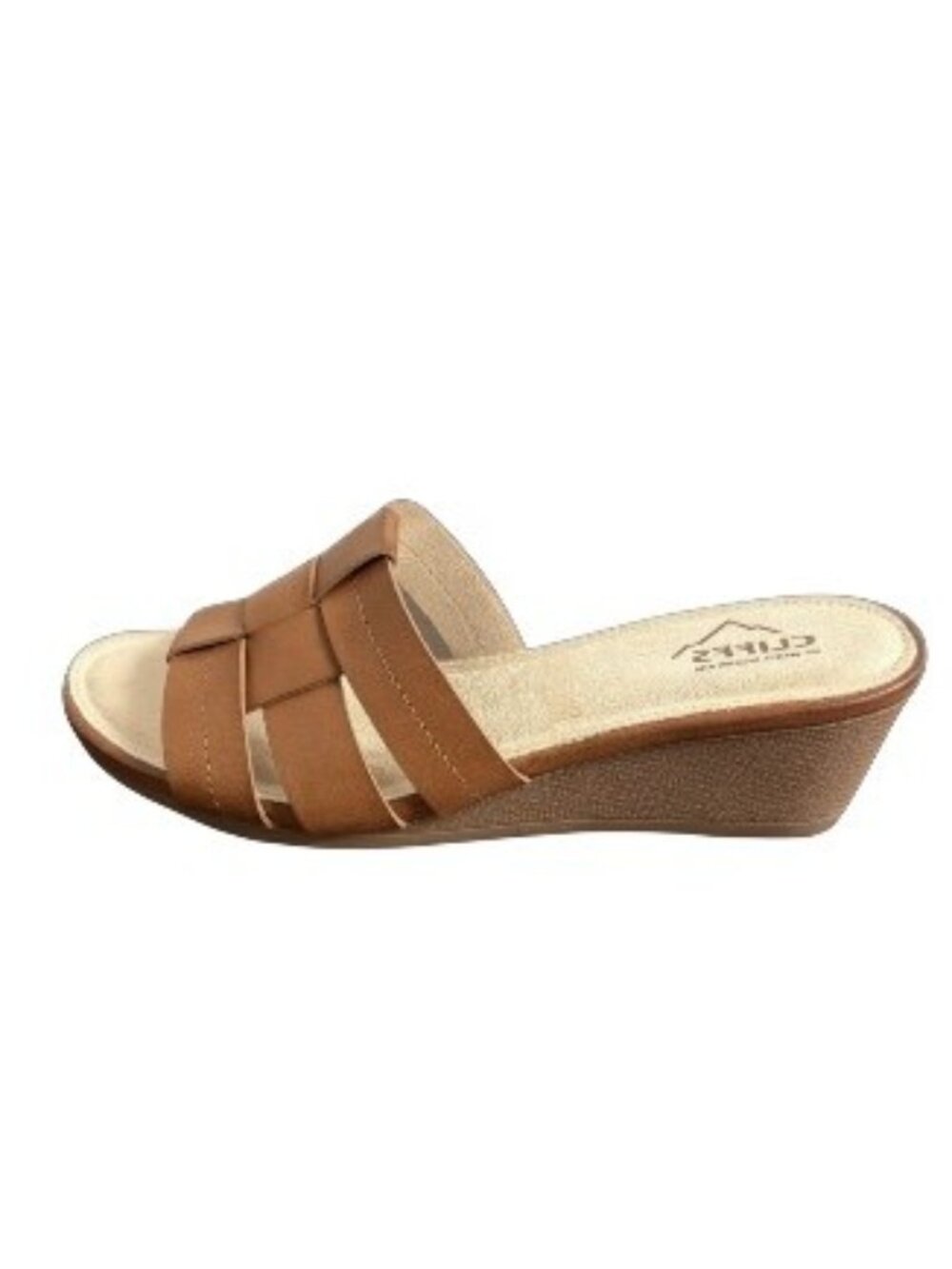 Cliffs by White Mountain Tan Woven Slide Wedge Sandals